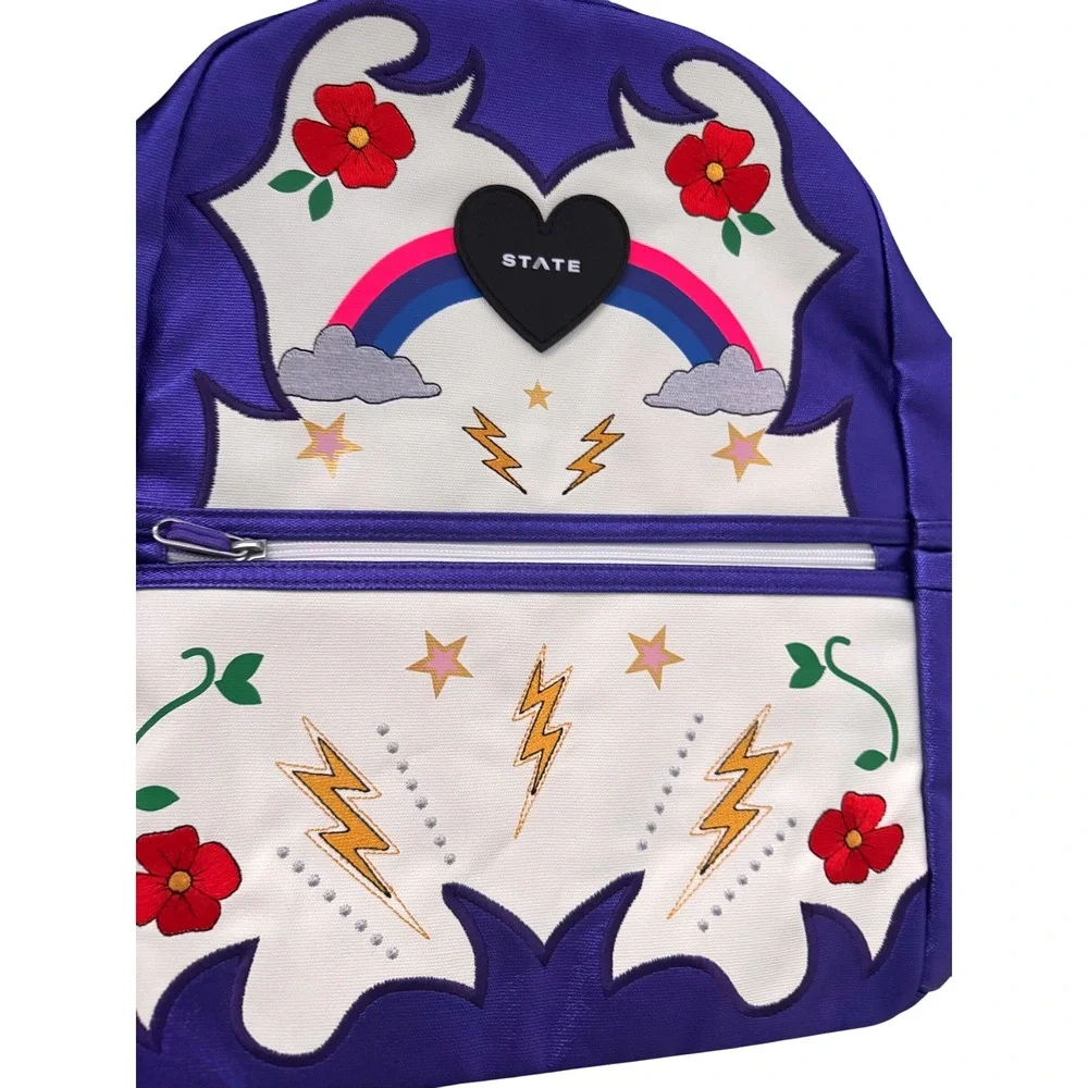 State Bags Kane Kids Travel Backpack Metallic Cowgirl Blue White Rainbow NWT